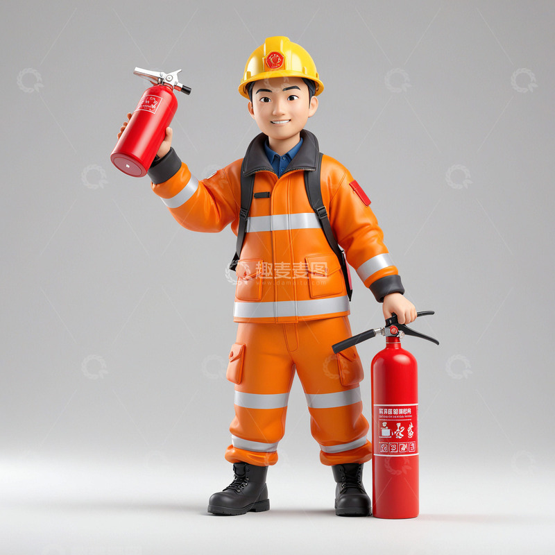 高清大图下载【趣麦麦图】3d立体消防员02全身照