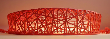 北京鸟巢标志建筑剪纸风