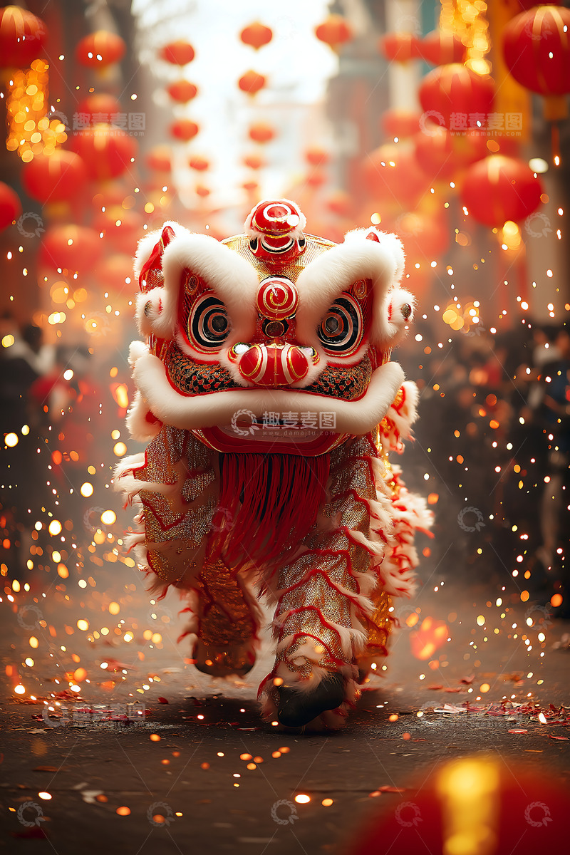 高清大图下载【趣麦麦图】新春喜庆醒狮舞狮