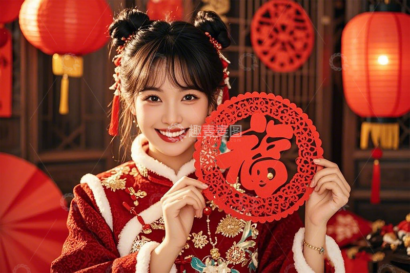 春节人物窗花摄影图2