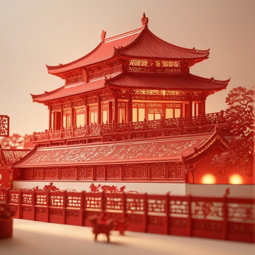 北京天安门城楼地标建筑剪纸风