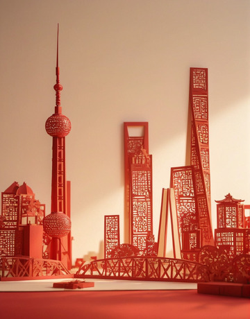上海东方明珠标志建筑剪纸风