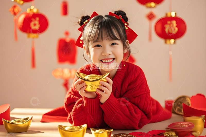 高清大图下载【趣麦麦图】春节儿童元宝人物摄影图1