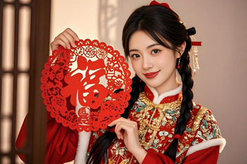 春节人物窗花摄影图4