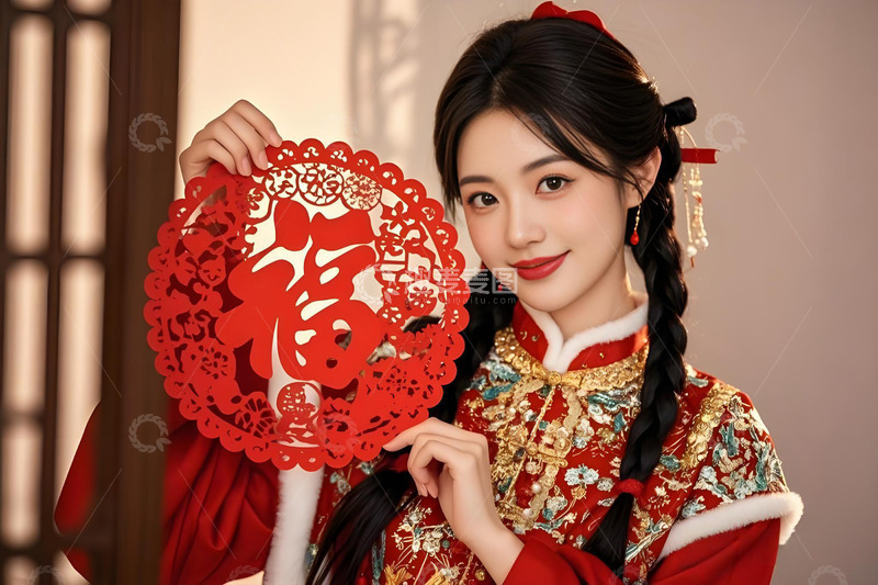 春节人物窗花摄影图4