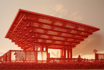 上海世博园地标建筑剪纸风
