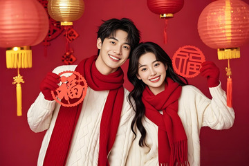 春节情侣人物摄影图