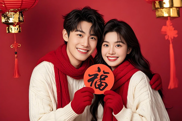 春节人物情侣摄影图