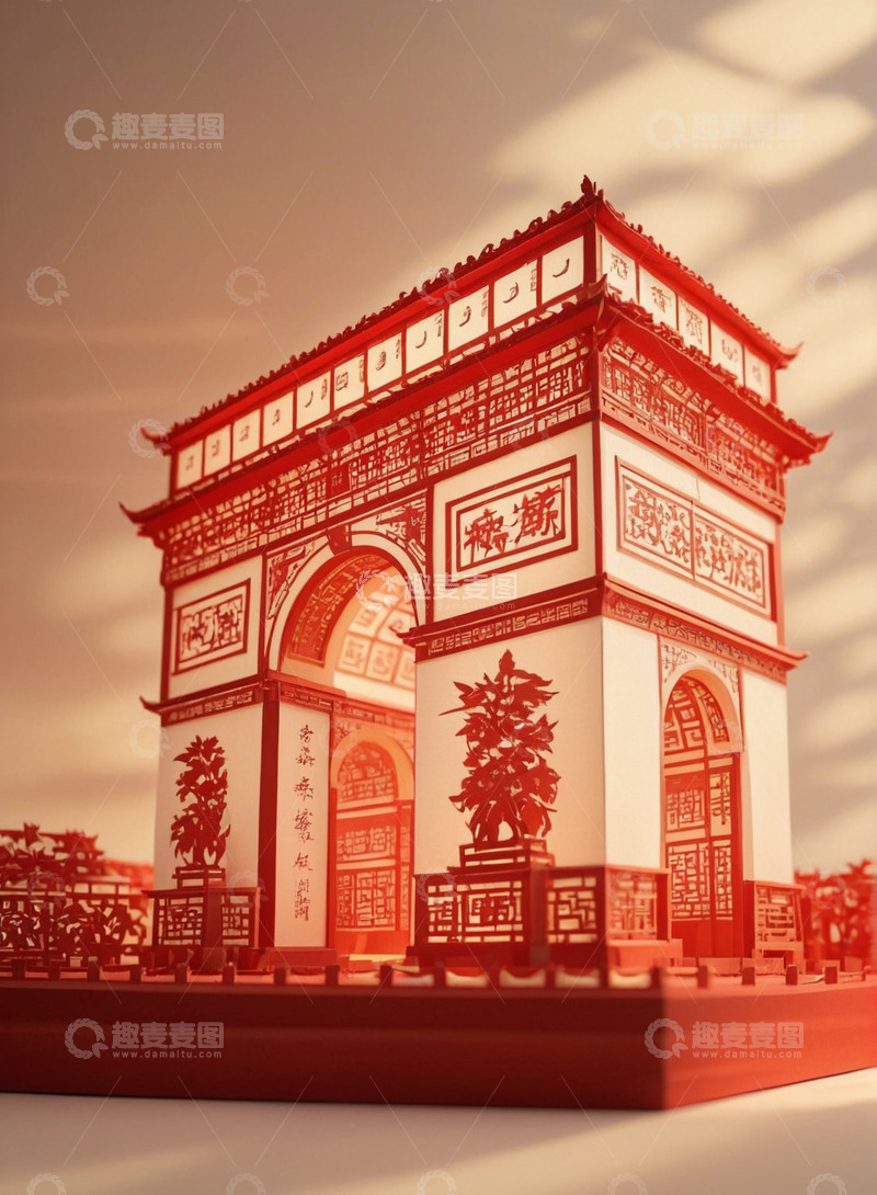 法国巴黎凯旋门建筑剪纸风