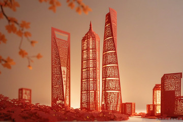 上海地标建筑群剪纸风01