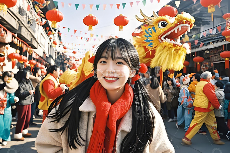 春节年俗庙会庆祝场景摄影图