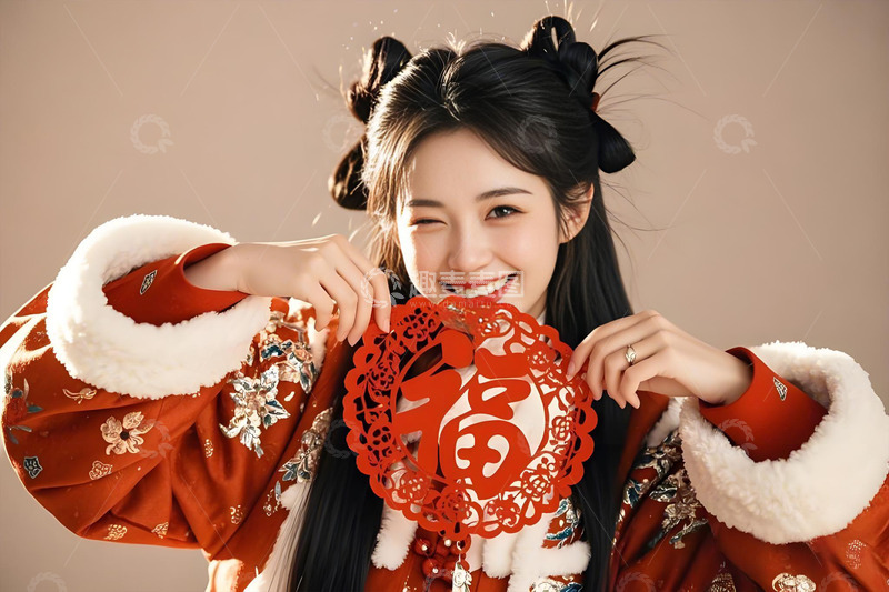 春节人物窗花摄影图1