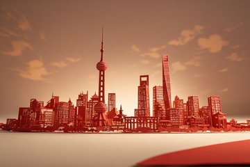 上海外滩建筑群剪纸风
