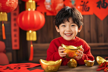 春节儿童元宝人物摄影图