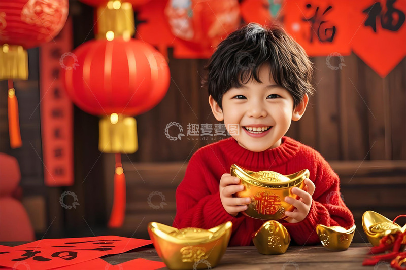 春节儿童元宝人物摄影图