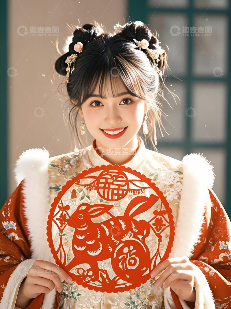 高清大图下载【趣麦麦图】春节人物窗花摄影图