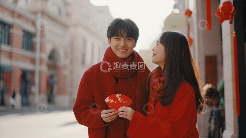 高清大图下载【趣麦麦图】新年中国风拜年的情侣摄影