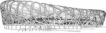 中国地标建筑北京鸟巢线稿图