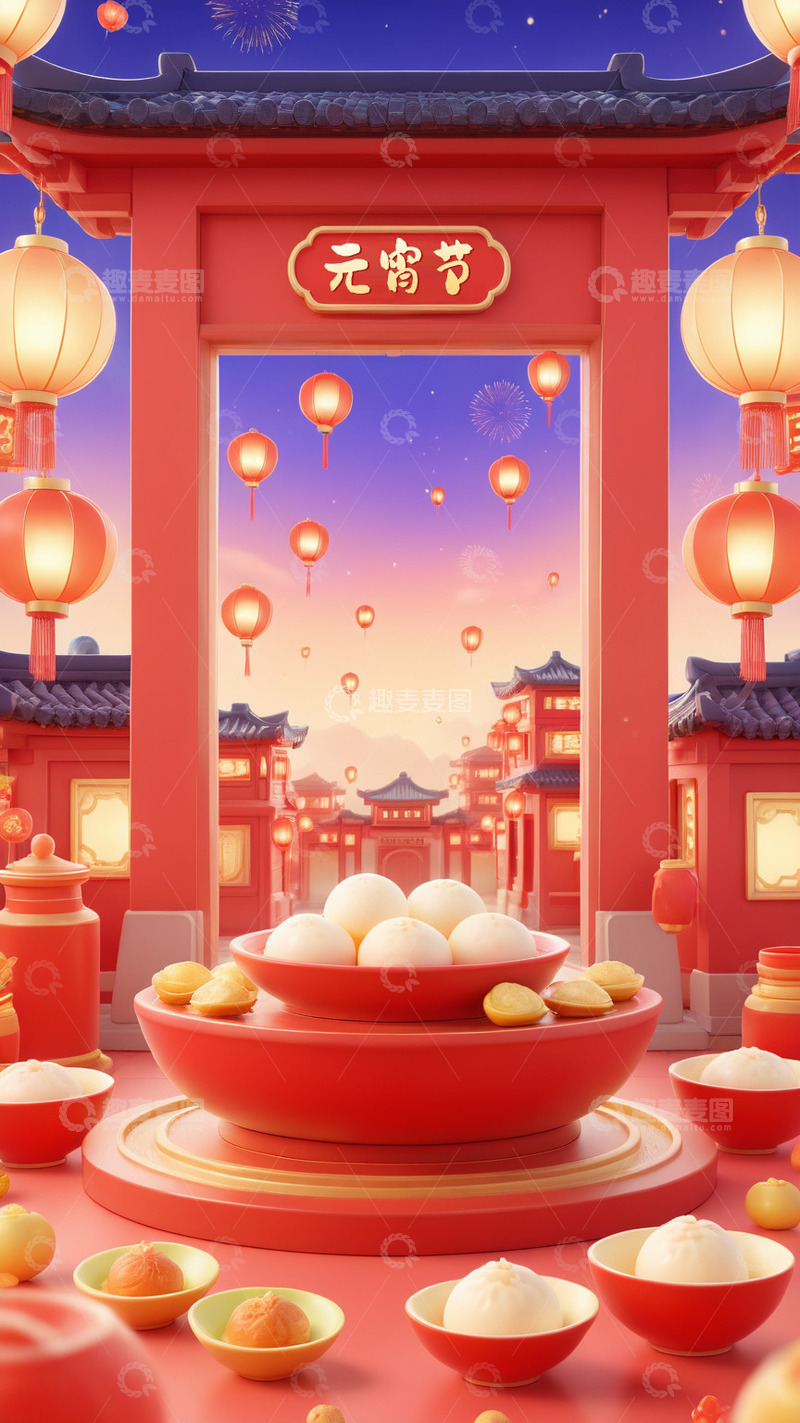 元宵节海报3d背景01