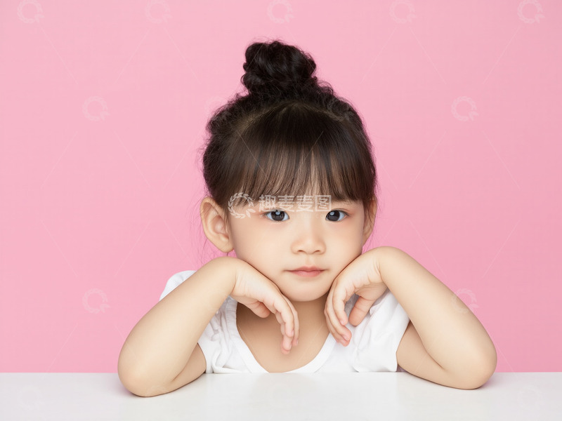 高清大图下载【趣麦麦图】可爱的小女孩粉色背景图摄影