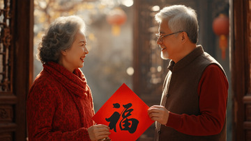 新年拜年老人喜庆摄影图