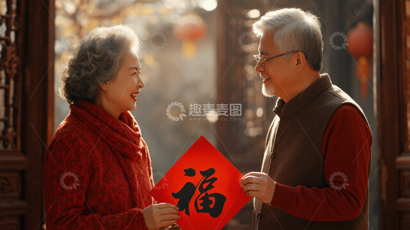 新年拜年老人喜庆摄影图