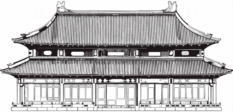 源文件下载【趣麦麦图】中国地标建筑北京博物馆线稿图
