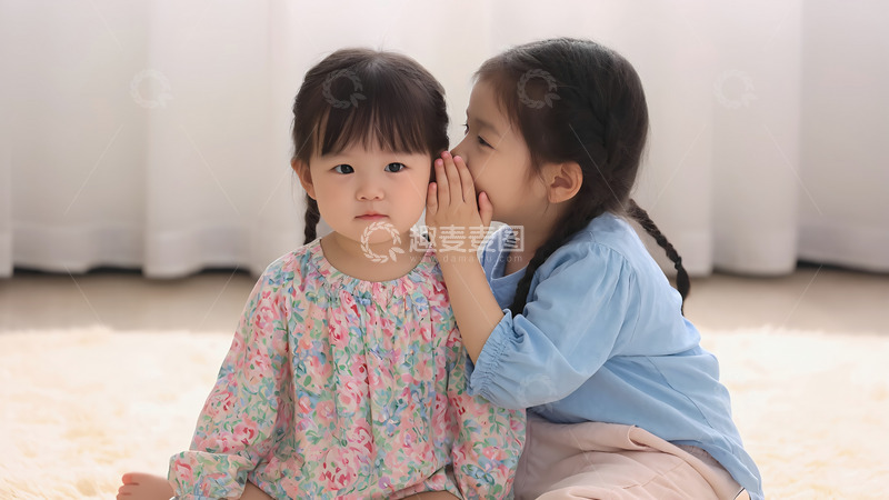 高清大图下载【趣麦麦图】两个小女孩悄悄话