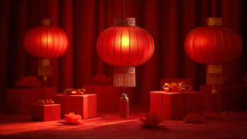 春节新年礼盒灯笼红色喜庆摄影