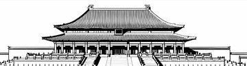 中国地标建筑北京故宫太和殿线稿图