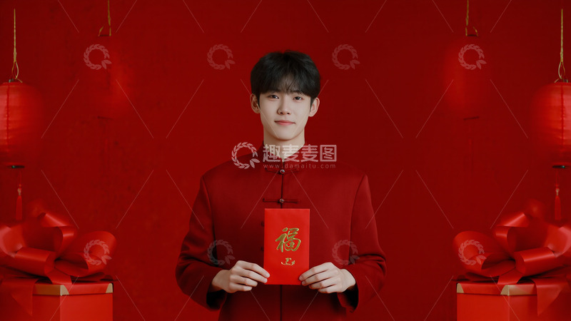 春节拜年人物男士红色喜庆摄影