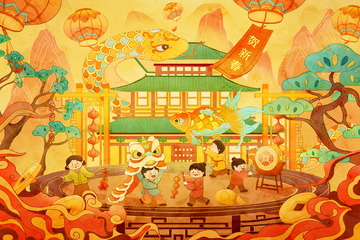 蛇年春节祈愿新春插画