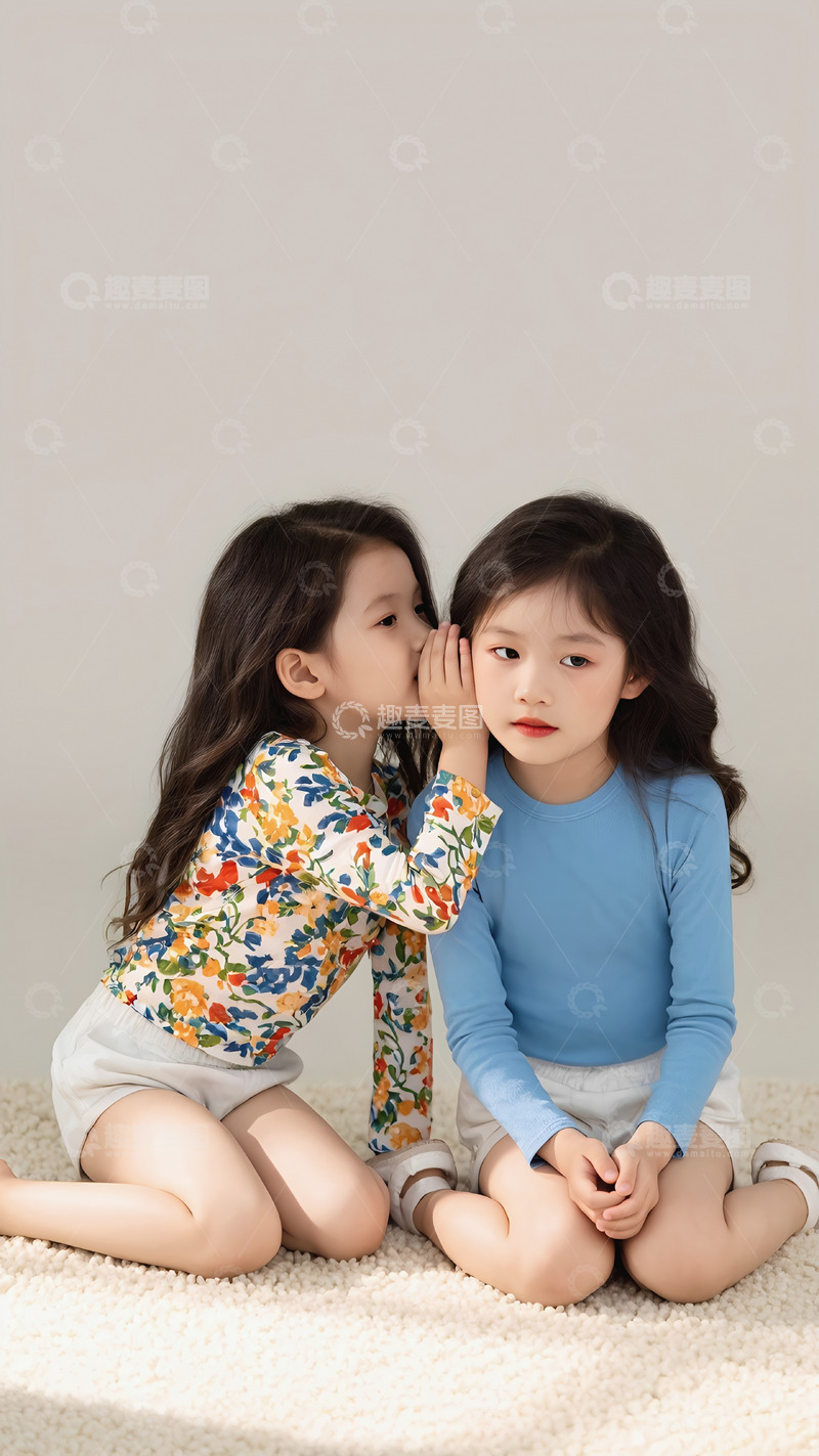 高清大图下载【趣麦麦图】两个小女孩悄悄话1