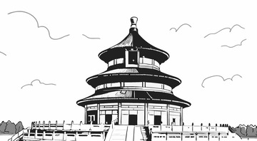 中国地标建筑北京天坛线稿图