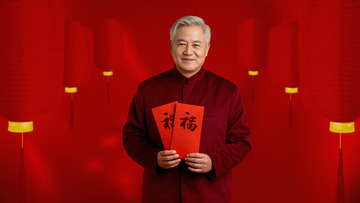 春节人物红色拜年摄影图