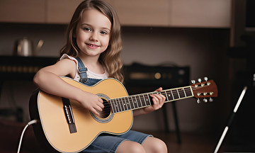 可爱女孩弹吉他演奏摄影图1