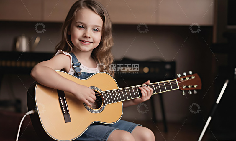 高清大图下载【趣麦麦图】可爱女孩弹吉他演奏摄影图1