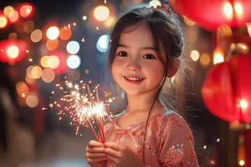 春节儿童放烟花摄影图1