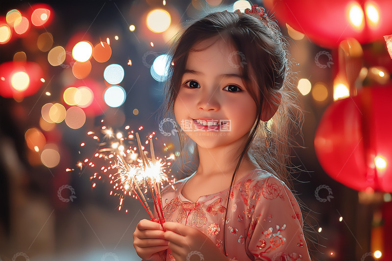 高清大图下载【趣麦麦图】春节儿童放烟花摄影图1