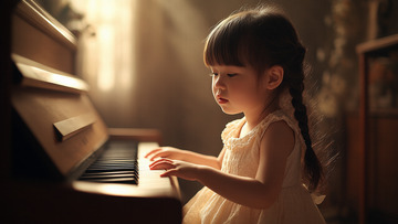 可爱女孩弹钢琴演奏摄影图