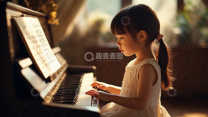 高清大图下载【趣麦麦图】可爱女孩弹钢琴演奏摄影图1
