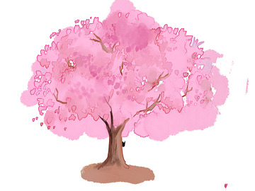 唯美水彩樱花树