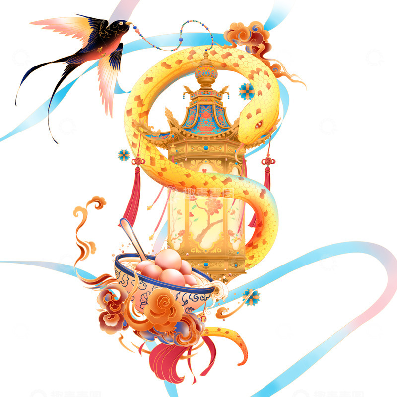 国潮蛇年元宵节免扣元素