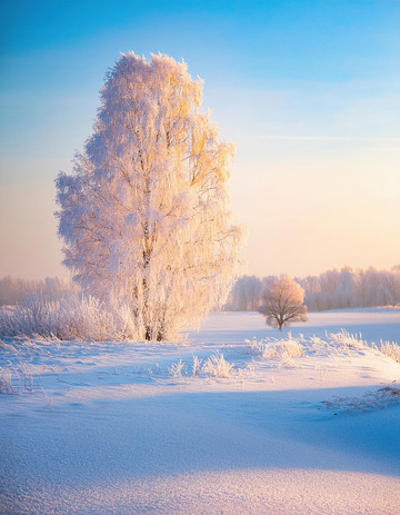 蓝天下的雾凇奇观