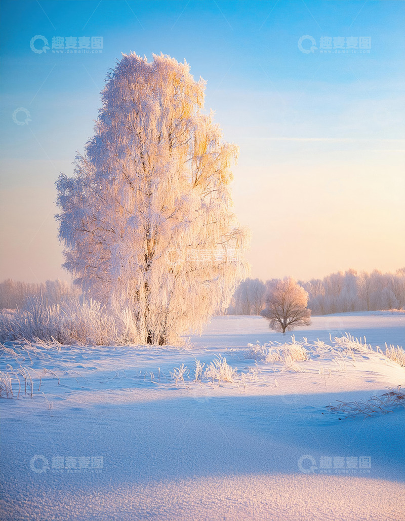 高清大图下载【趣麦麦图】蓝天下的雾凇奇观