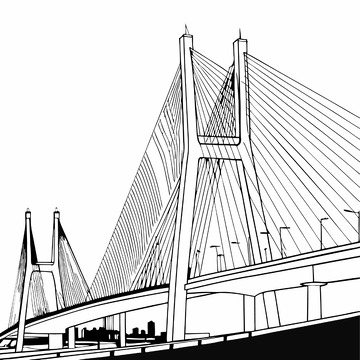 中国地标建筑上海南浦大桥线稿图
