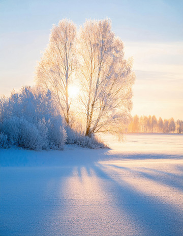 阳光雾凇雪地景