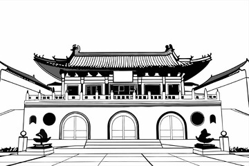 中国地标建筑上海静安寺线稿图