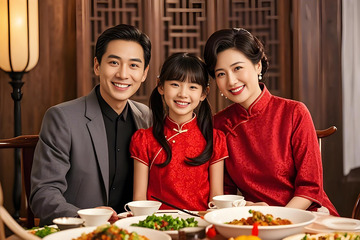 春节团圆饭人物场景摄影图