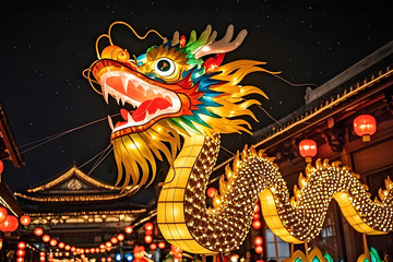 春节元宵节龙灯花灯摄影图